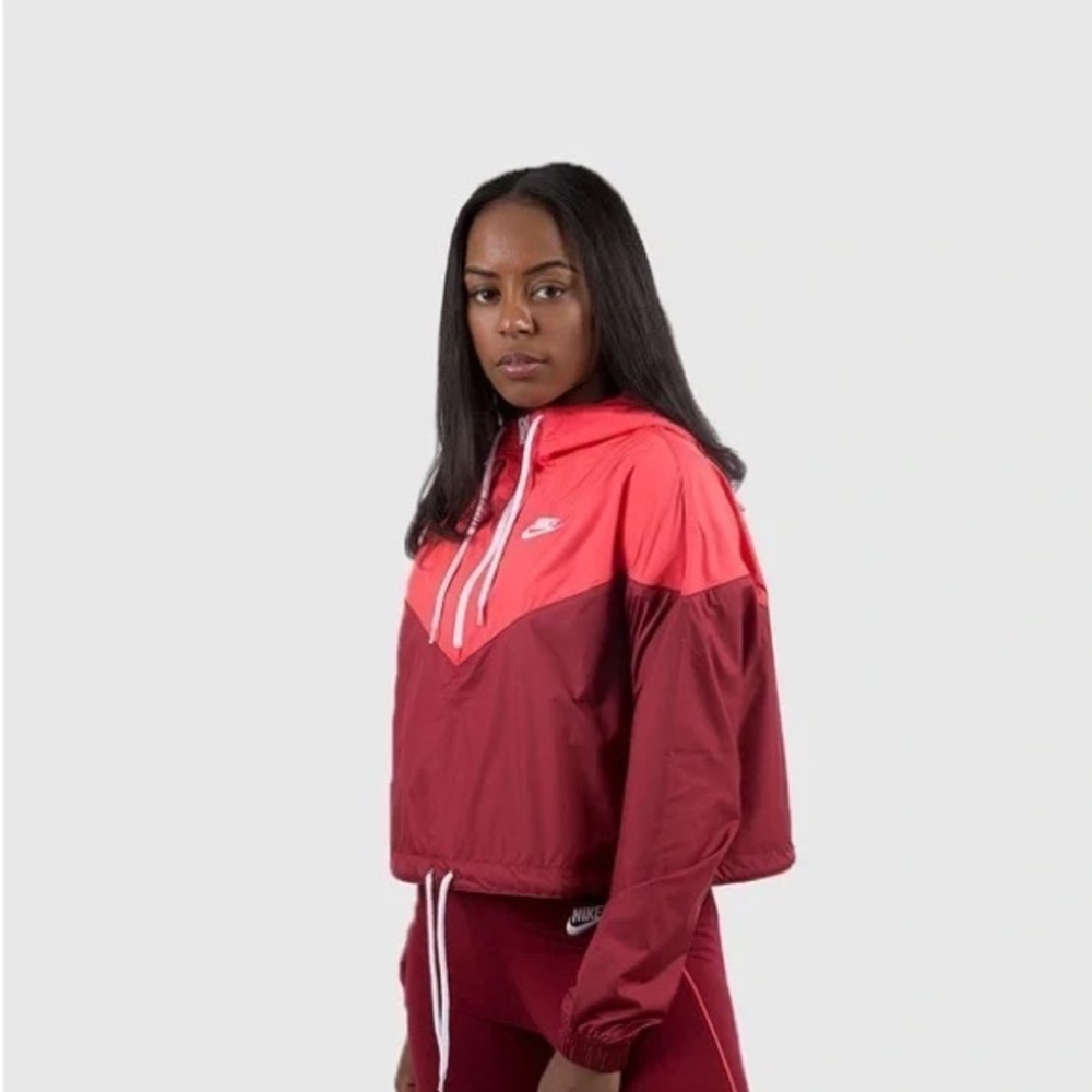 Women's Nike Jacket Heritage Windbreaker Medium color block orange red maroon - Picture 9 of 9